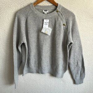 J. Crew Button raglan crewneck sweater Women's Medium Grey